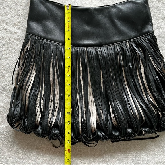 KATHERINE KWEI Black Leather And Metallic Fringe Hobo Purse Trendy Chic - Picture 10 of 11